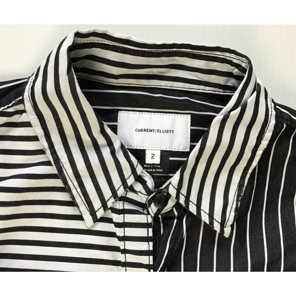 Current/Elliott Womens Striped Black White Size 2 Long Sleeve Button Oversize